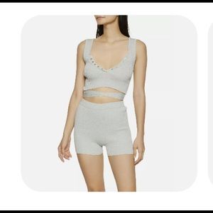 Women's Junior’s Crop Top & Short Daisy Gray Size L